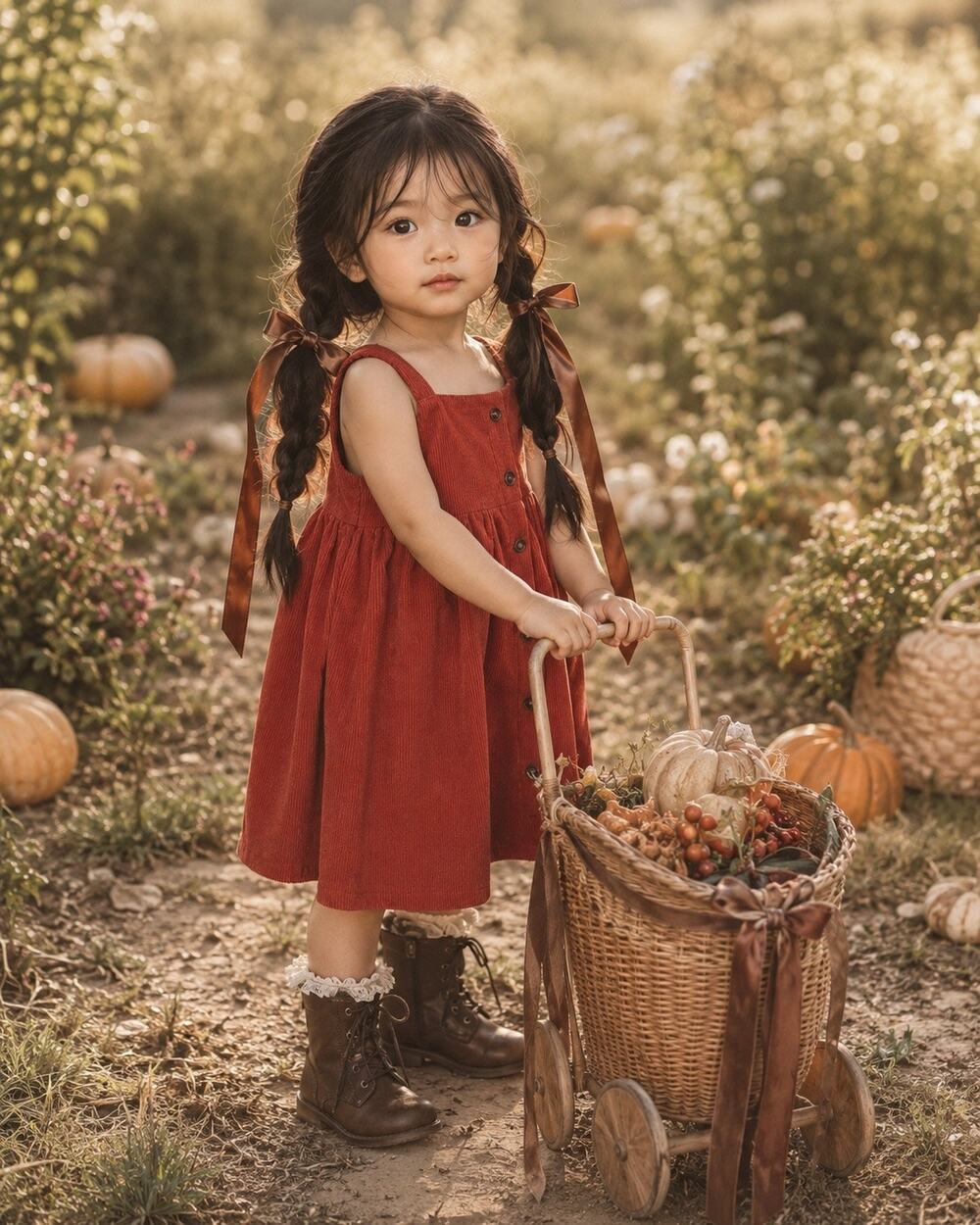Pumpkin Spice Harvest Corduroy Fit + Flare Button Front Dress 3T/4T